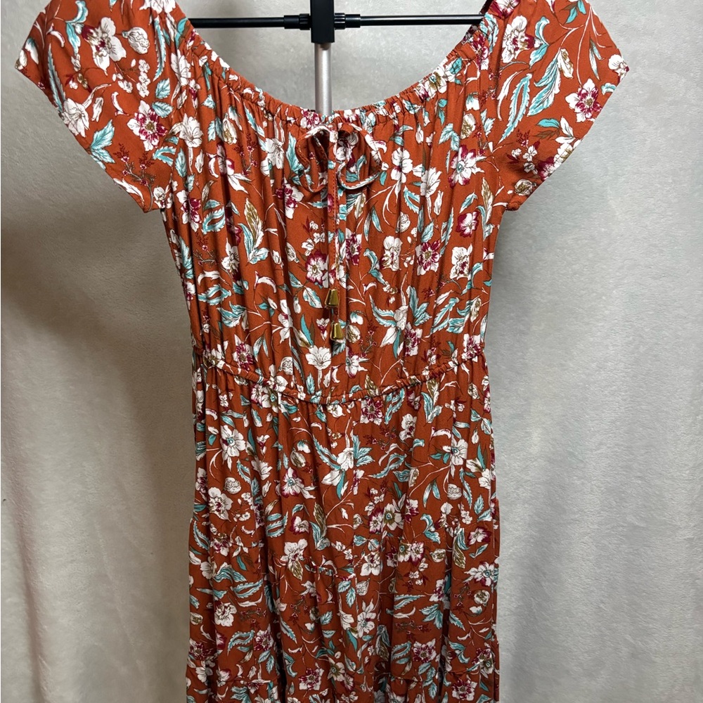 Floral Off-Shoulder Mini Dress in Orange